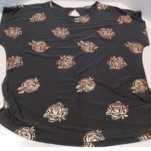 Rouge Collection Black/Gold Roses Women's Blouse 4X